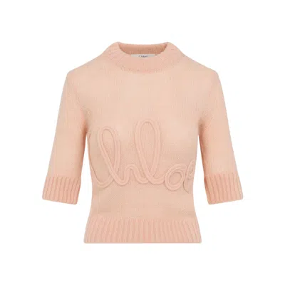 Chloé Logo Embroidery Sweater Sweaters And Cardigans Pink In Neutral