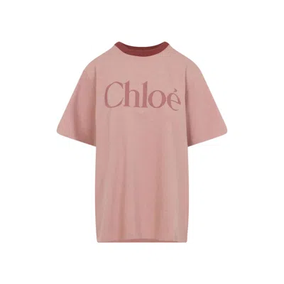 Chloé Petal Pink Recycled Cotton T-shirt In Brown
