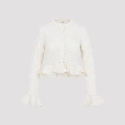 Chloé Latte-colored Crochet Cardigan In Cotton Blend In White
