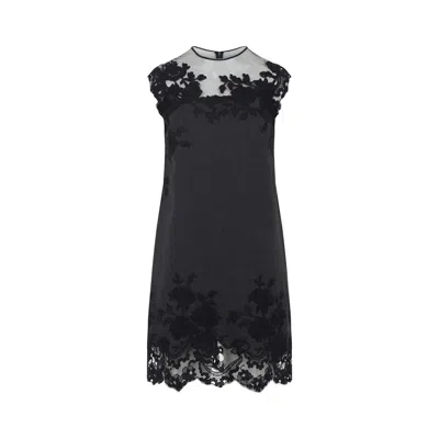 Ermanno Scervino Sheer Neckline Sleeveless Floral Lace Mini Dress In Black