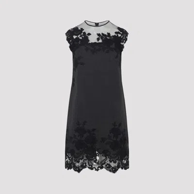 Ermanno Scervino Sheer Neckline Sleeveless Floral Lace Mini Dress In Black