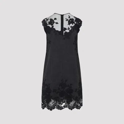 Ermanno Scervino Sheer Neckline Sleeveless Floral Lace Mini Dress In Black