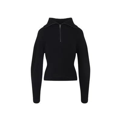 Lemaire High Collar Wool Sweater With Half-zip Closure In Black