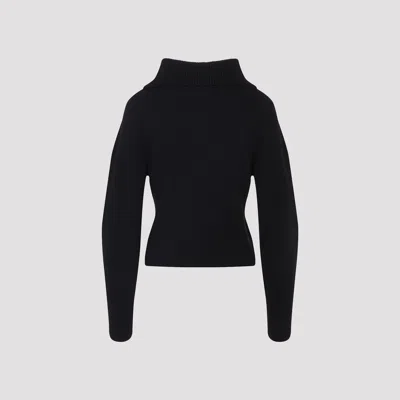 Lemaire High Collar Wool Sweater With Half-zip Closure In Black