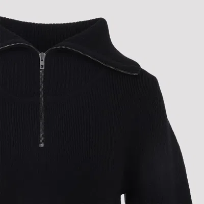 Lemaire High Collar Wool Sweater With Half-zip Closure In Black
