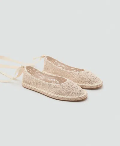 Mango Crochet Ballet Flats Ecru In White