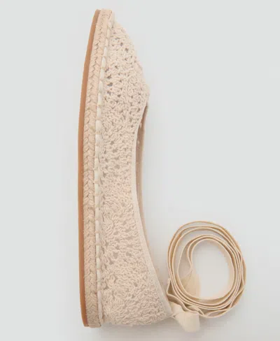 Mango Crochet Ballet Flats Ecru In White