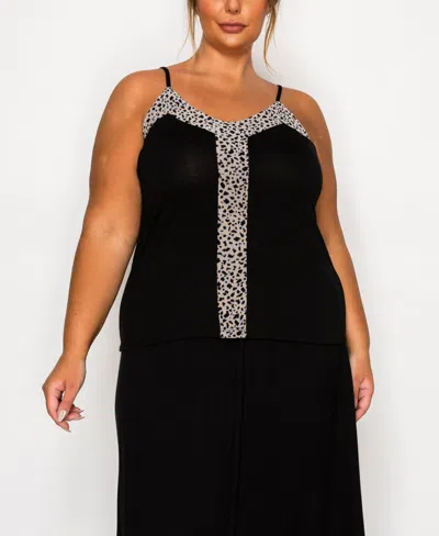 Coin 1804 Plus Size Pebble Mesh Mix Panel Camisole Tank Top In Black