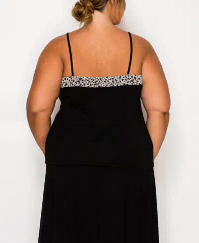 Coin 1804 Plus Size Pebble Mesh Mix Panel Camisole Tank Top In Black