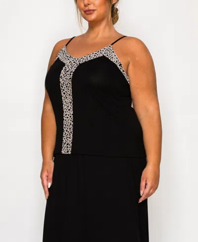 Coin 1804 Plus Size Pebble Mesh Mix Panel Camisole Tank Top In Black