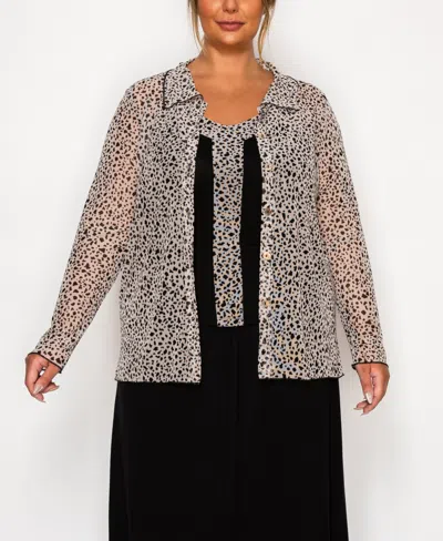 Coin 1804 Plus Size Pebble Mesh Mix Panel Camisole Tank Top In Black