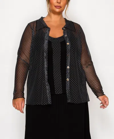 Coin 1804 Plus Size Dot Mesh Rayon Mix Panel Camisole Tank Top In Black