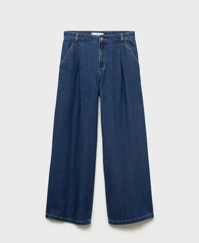 Mango Women's Wide Leg Pleated Jeans In Blue