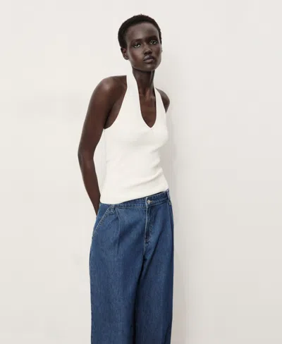 Mango Women's Wide Leg Pleated Jeans In Blue