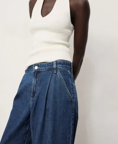 Mango Women's Wide Leg Pleated Jeans In Blue