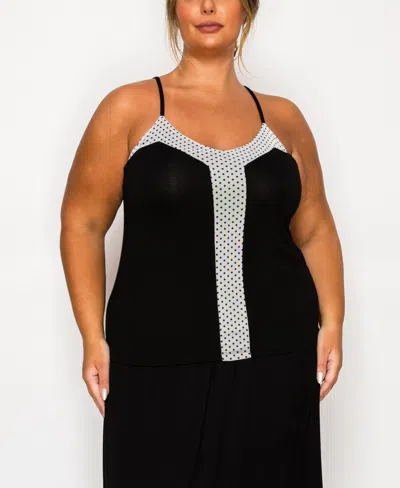 Coin 1804 Plus Size Dot Mesh Rayon Mix Panel Camisole Tank Top In Multi