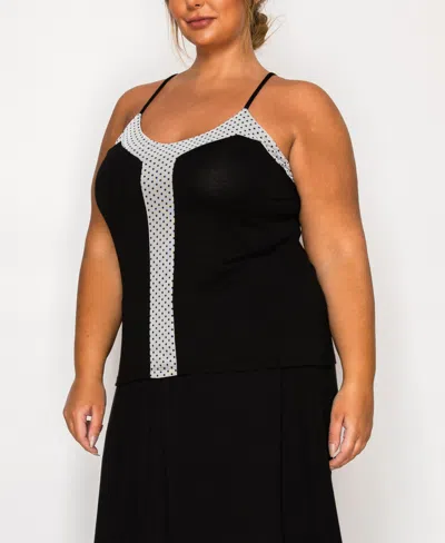 Coin 1804 Plus Size Dot Mesh Rayon Mix Panel Camisole Tank Top In Multi
