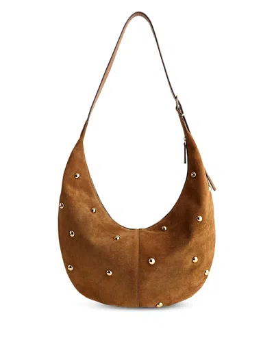 Madewell The Essential Studded Suede Curve Shoulder Bag In Brown
