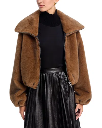 A.l.c Hazel Funnel-neck Faux-fur Jacket In Brown