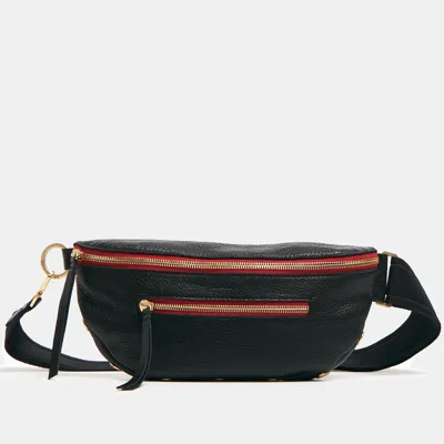 Hammitt Charles Crossbody Black Brushed Gold Red Zip Med