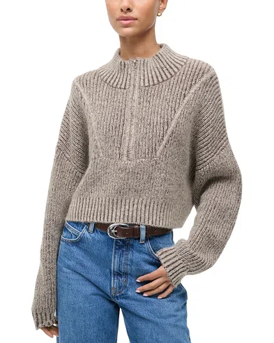 Staud Hampton Crop Cotton Blend Half-zip Sweater In Gray
