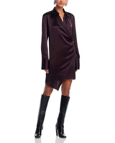 Helmut Lang Drape Wrap Front Silk Shirt In Brown