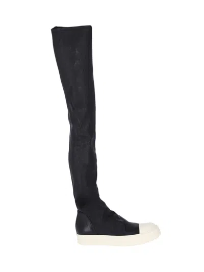 Rick Owens Black Knee-high Sneakers With Platform In Leather Woman In Black