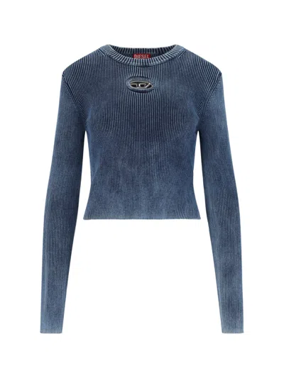 Diesel 'm-anchor-a' Knit Crop Top In Blue