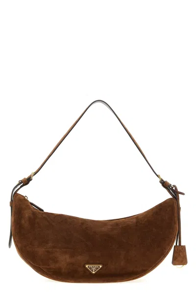 Prada Large Demi-lune Crossbody Bag In Brown