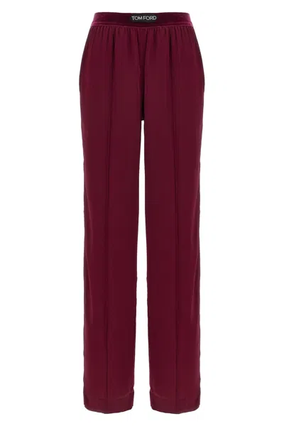 Tom Ford Fuchsia Pants With Elastic Waist With Logo Lettering In Silk Stretch Woman In Purple