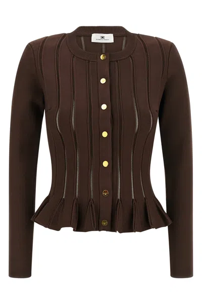 Elisabetta Franchi Knitwear Sweater With Gold Button Detailing In Brown