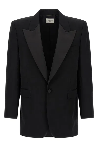 Saint Laurent Oversized Single-breasted Tuxedo Blazer In Black