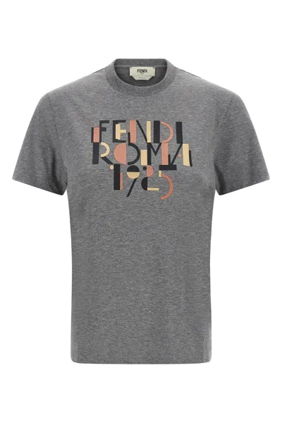 Fendi Grey Melange Cotton T-shirt In Multi