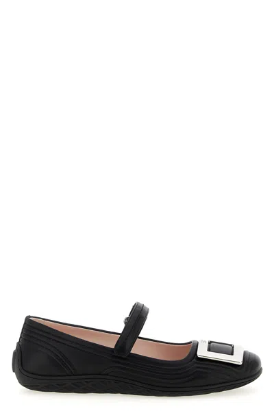 Roger Vivier Low Mary Jane Ballerinas In Leather In Black