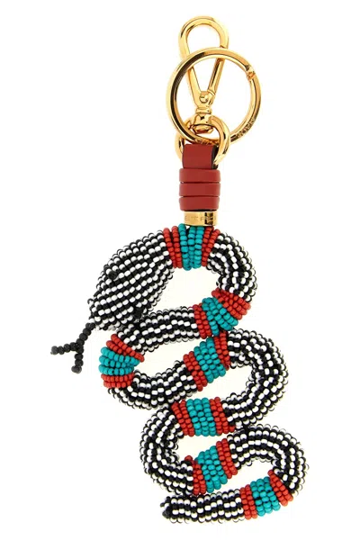 Etro Beaded Snake Shape Keyring With Gold-tone Hardware In Multi