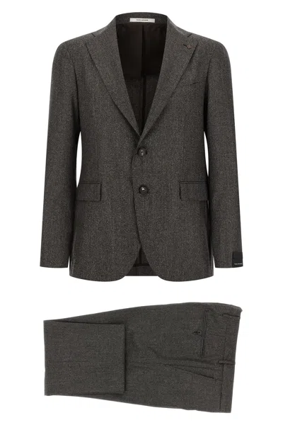 Tagliatore Micro Houndstooth Pattern Wool Suit With Blazer And Tailored Pants In Brown