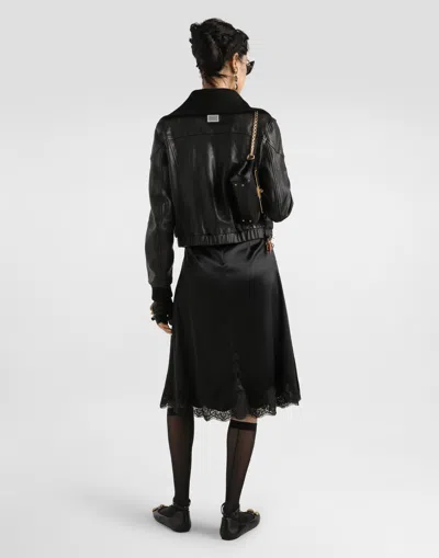 Dolce & Gabbana Black Lamb Leather Jacket With Ribbed Detailing In Black