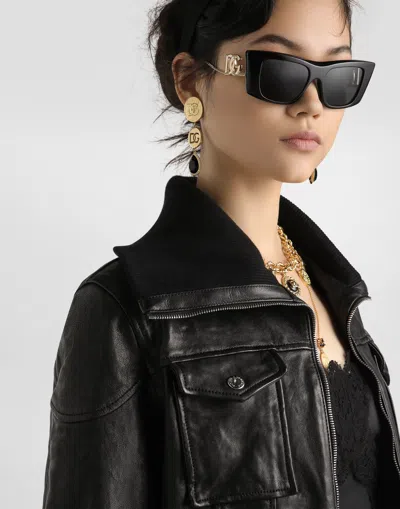 Dolce & Gabbana Black Lamb Leather Jacket With Ribbed Detailing In Black