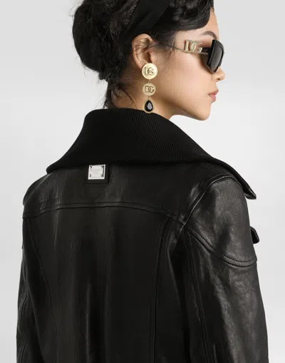 Dolce & Gabbana Black Lamb Leather Jacket With Ribbed Detailing In Black