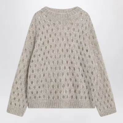 Brunello Cucinelli Beige Openwork Mohair-blend Sweater Women In Gray
