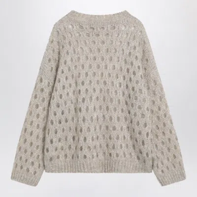 Brunello Cucinelli Beige Openwork Mohair-blend Sweater Women In Gray