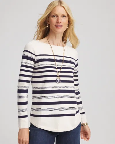 Chico's Ella Striped Ribbed-bateau Pullover Sweater In Cream