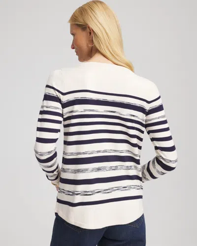 Chico's Ella Striped Ribbed-bateau Pullover Sweater In Cream