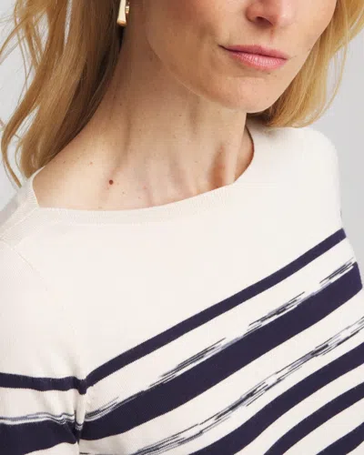 Chico's Ella Striped Ribbed-bateau Pullover Sweater In Cream