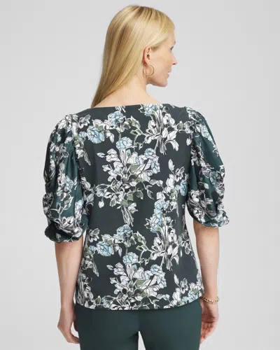 Chico's Crewneck Bubble-sleeve Top In Darkest Spruce In Green