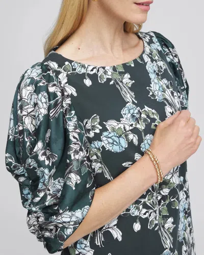 Chico's Crewneck Bubble-sleeve Top In Darkest Spruce In Green