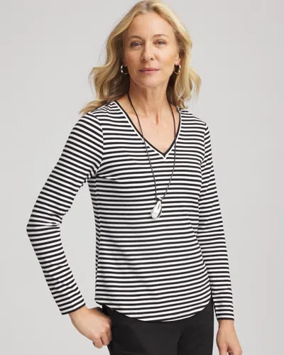 Chico's Striped Touch Of Cool Layering Tee In Black In Black