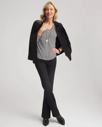 Chico's Striped Touch Of Cool Layering Tee In Black In Black