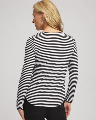 Chico's Striped Touch Of Cool Layering Tee In Black In Black