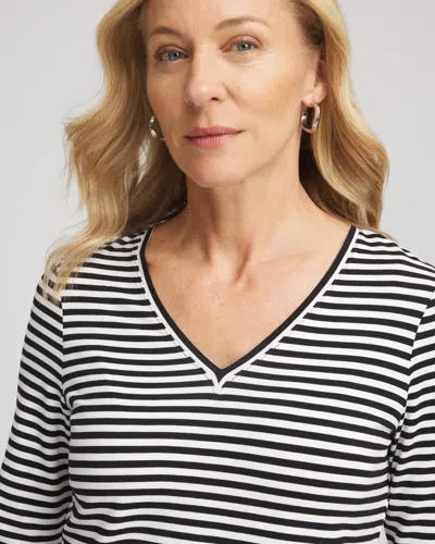 Chico's Striped Touch Of Cool Layering Tee In Black In Black